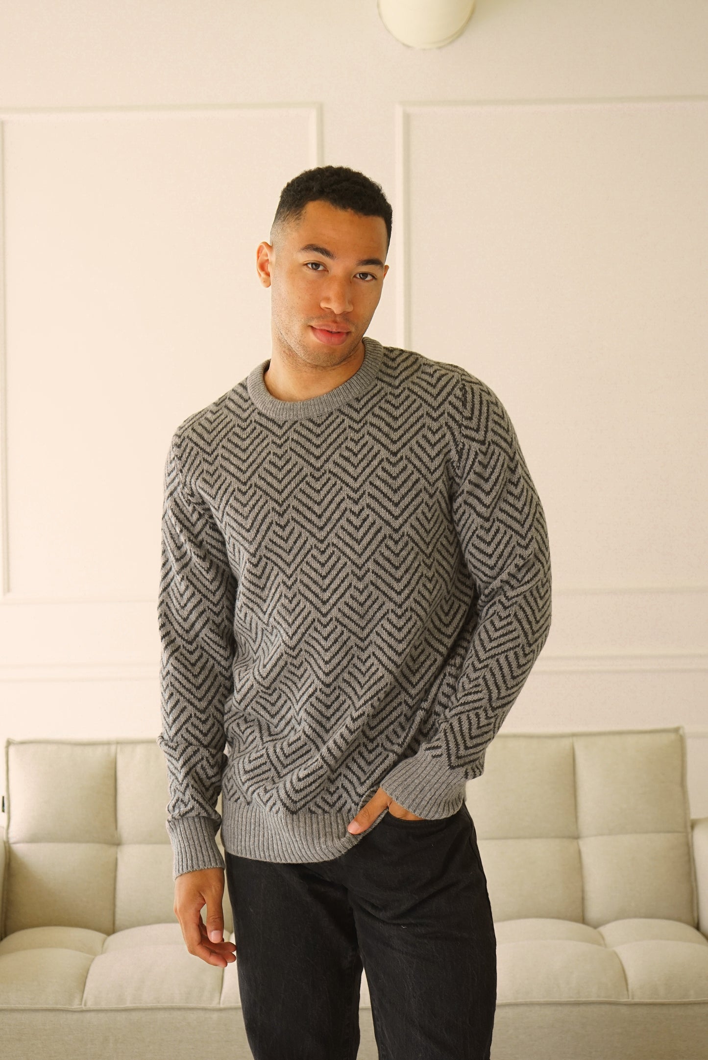 Brisco Light Grey Herringbone Sweater
