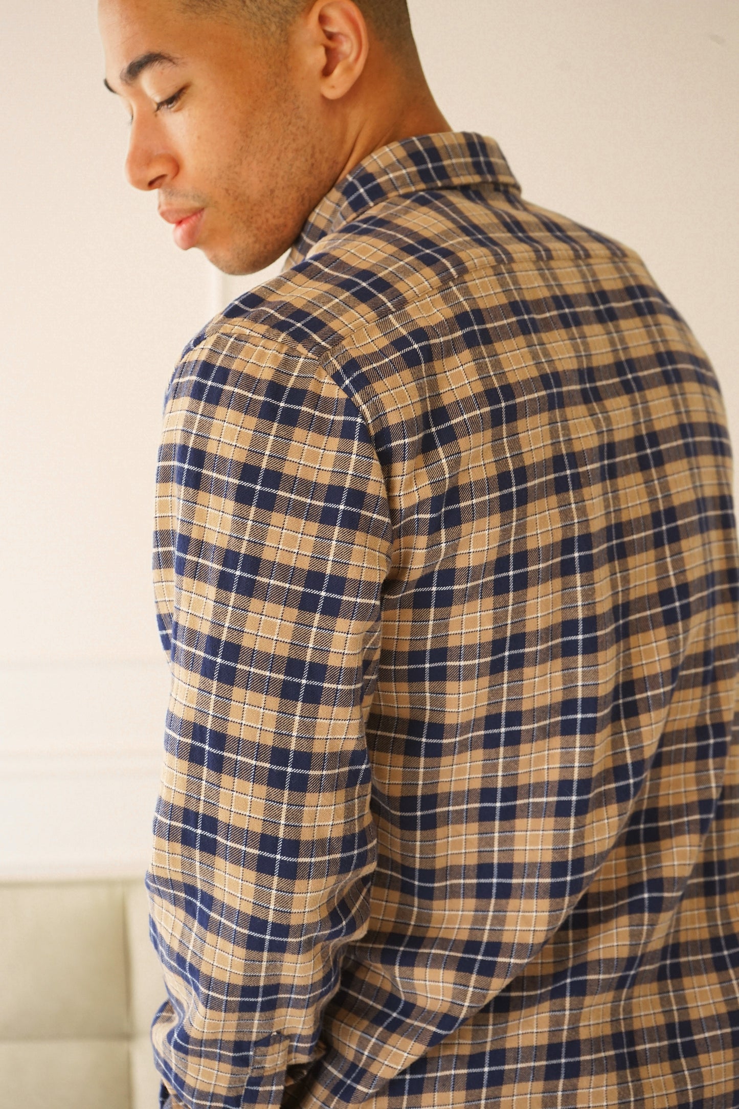 McKenzie Beige Navy Plaid Flannel