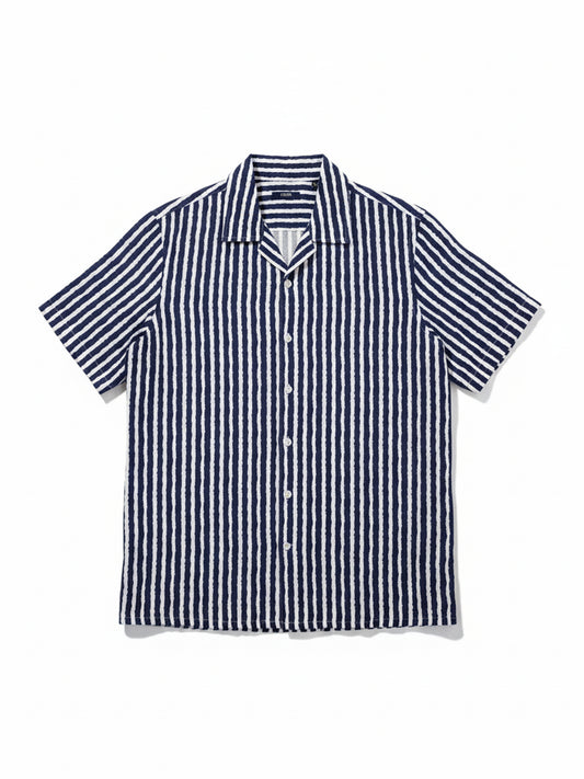 Camp Collar Blue Striped Shirt