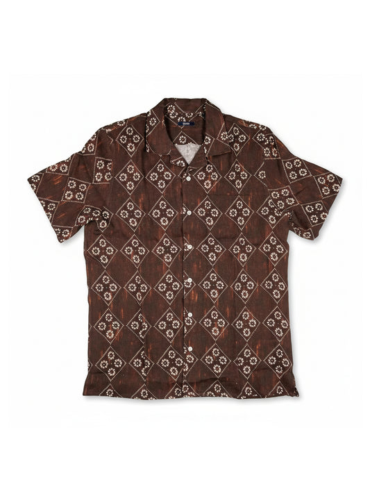 Burgundy Camp Collar Linen Shirt
