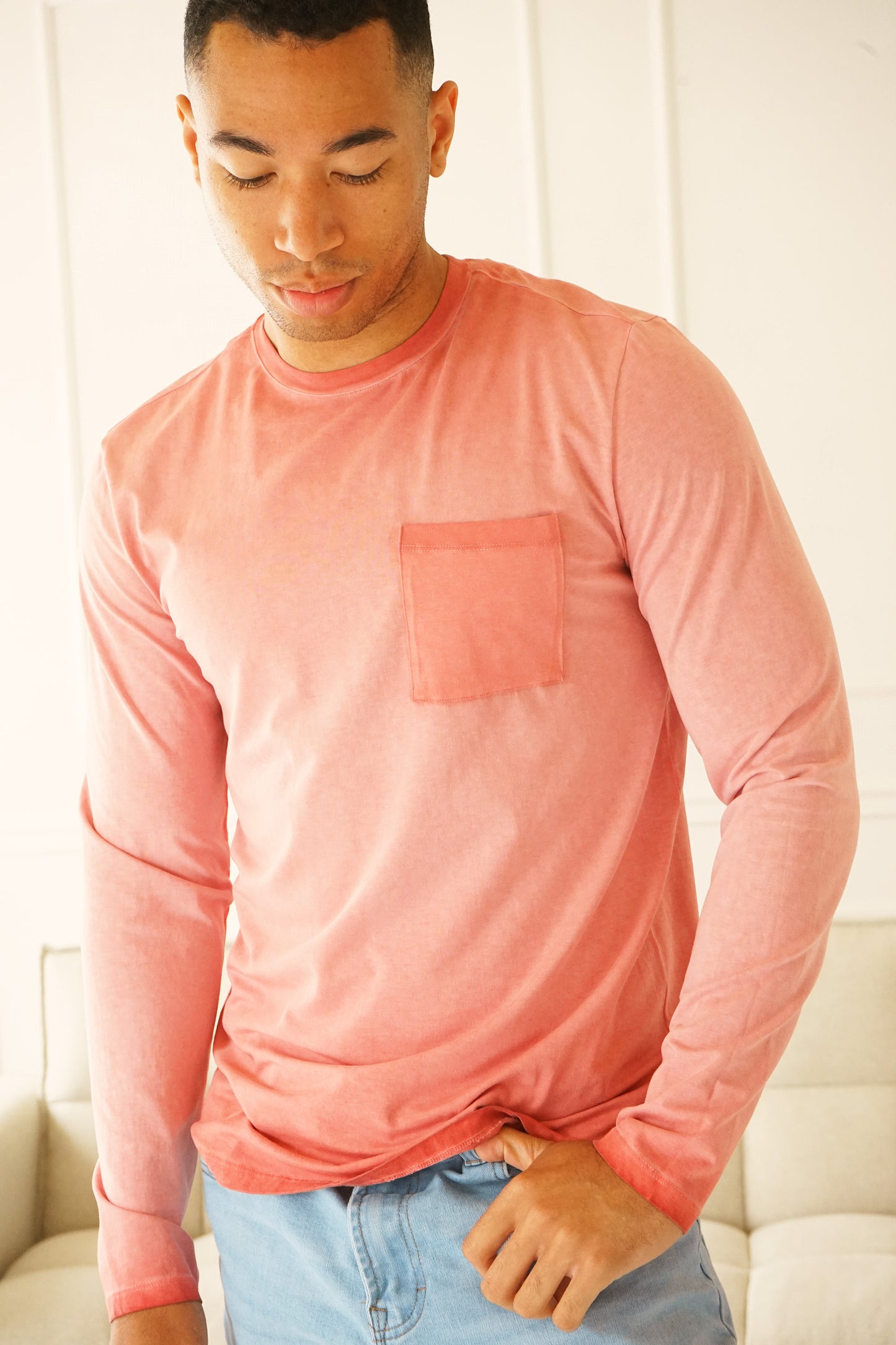 Long Beach Oil-Washed Mineral Red Long Sleeve Tee