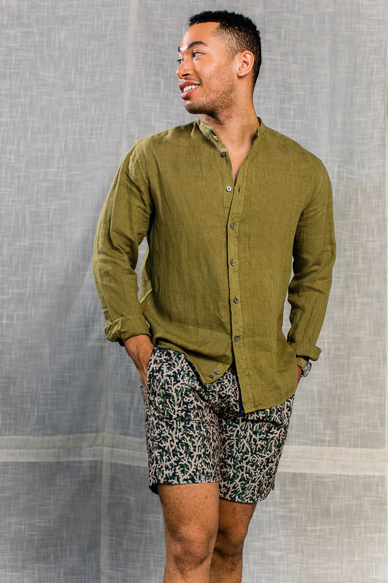 Palm Desert Khaki Linen Button Up