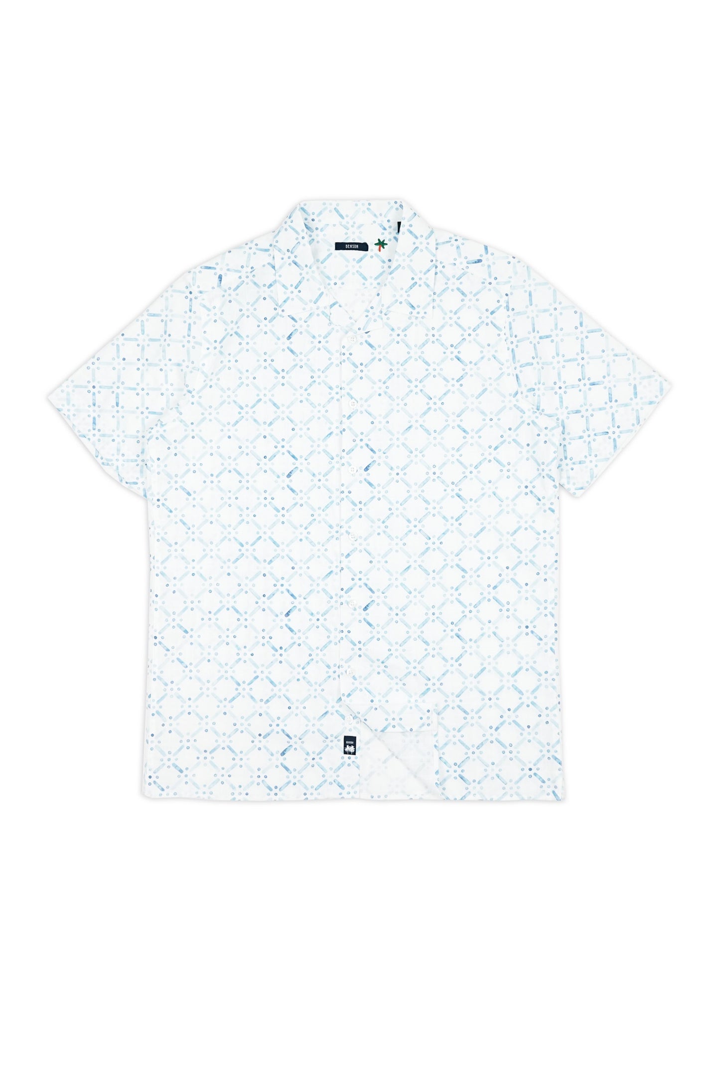 Malibu Blue Stencil Printed Button Up