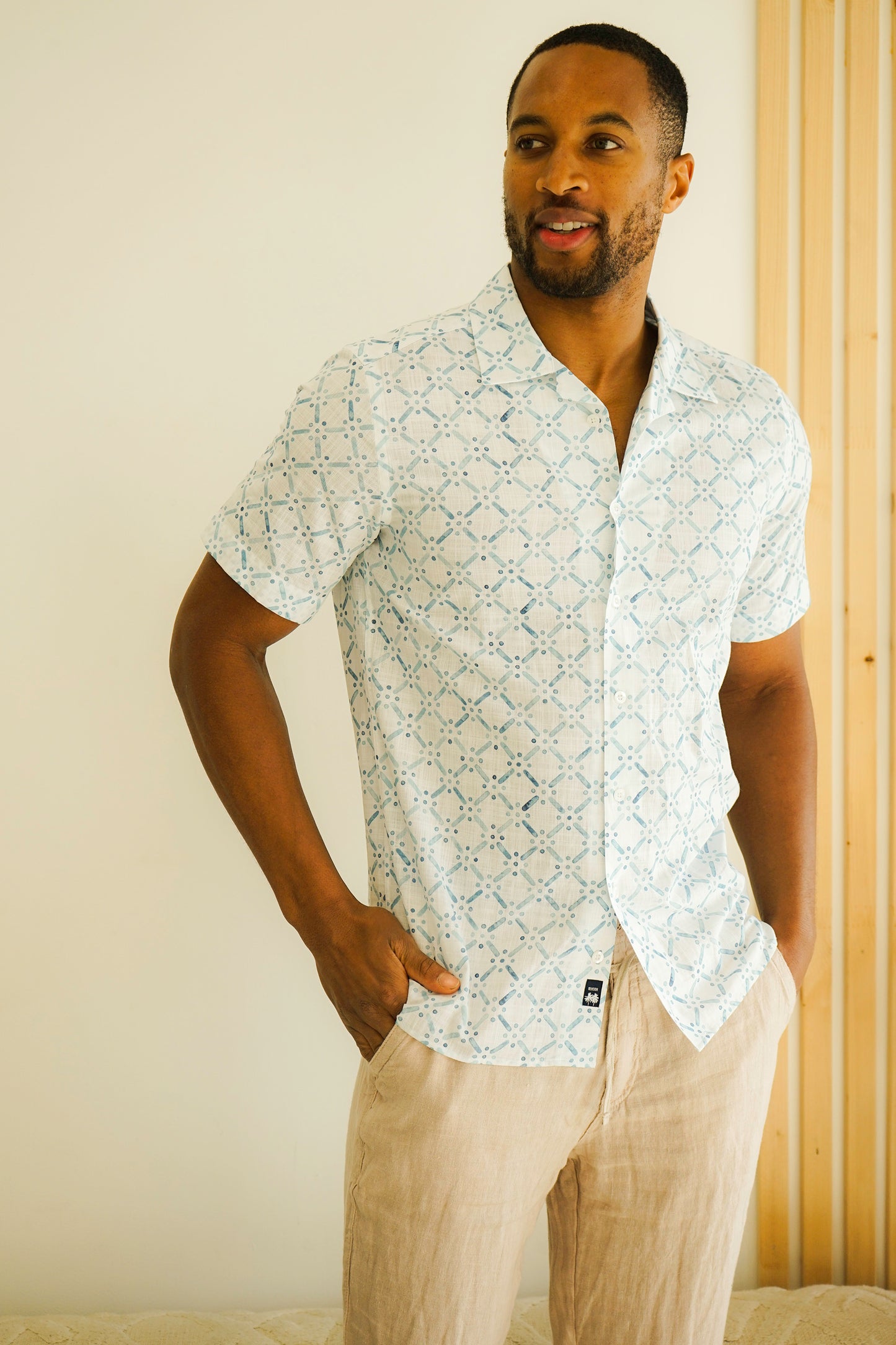 Malibu Blue Stencil Printed Button Up