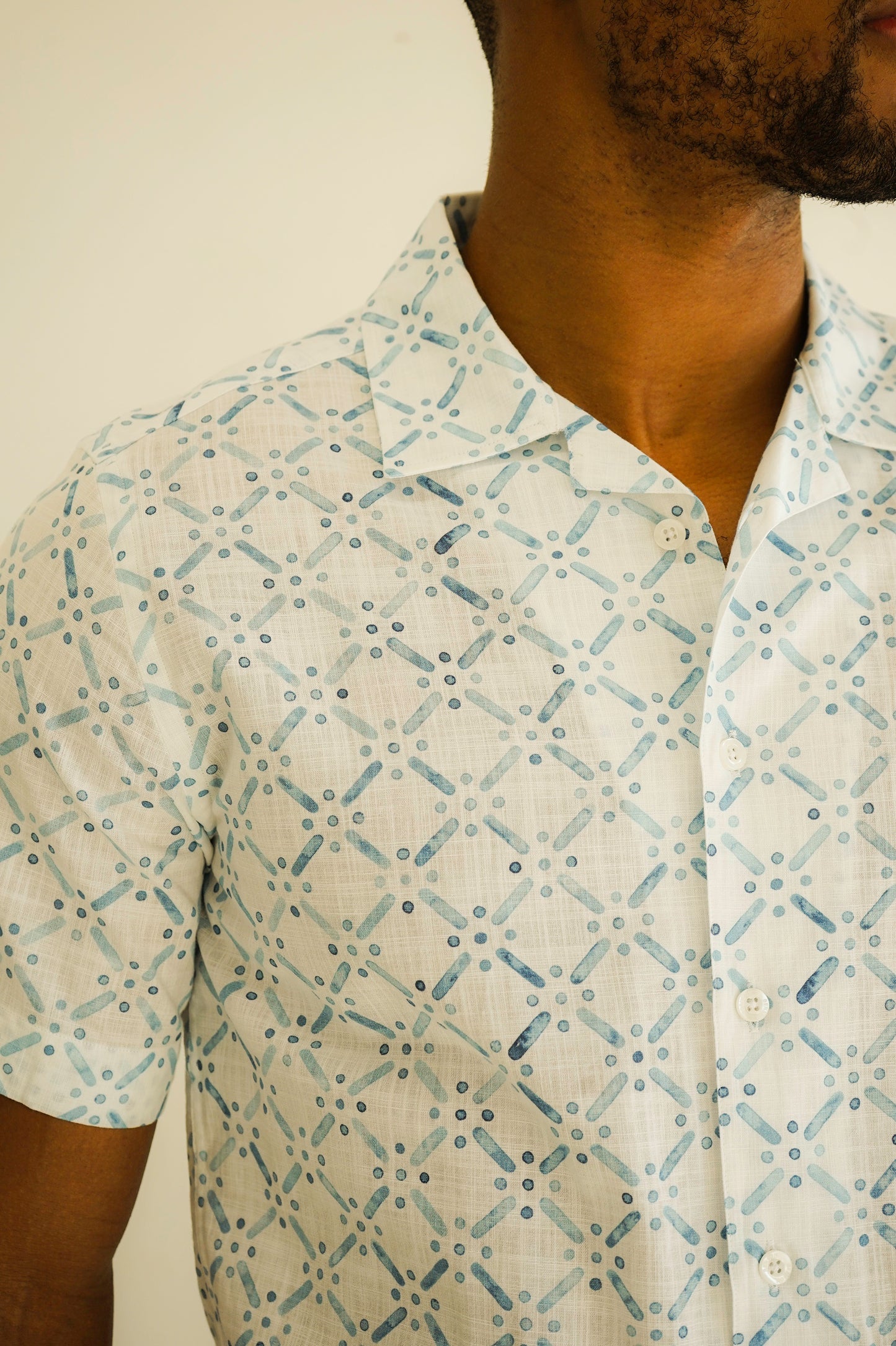 Malibu Blue Stencil Printed Button Up