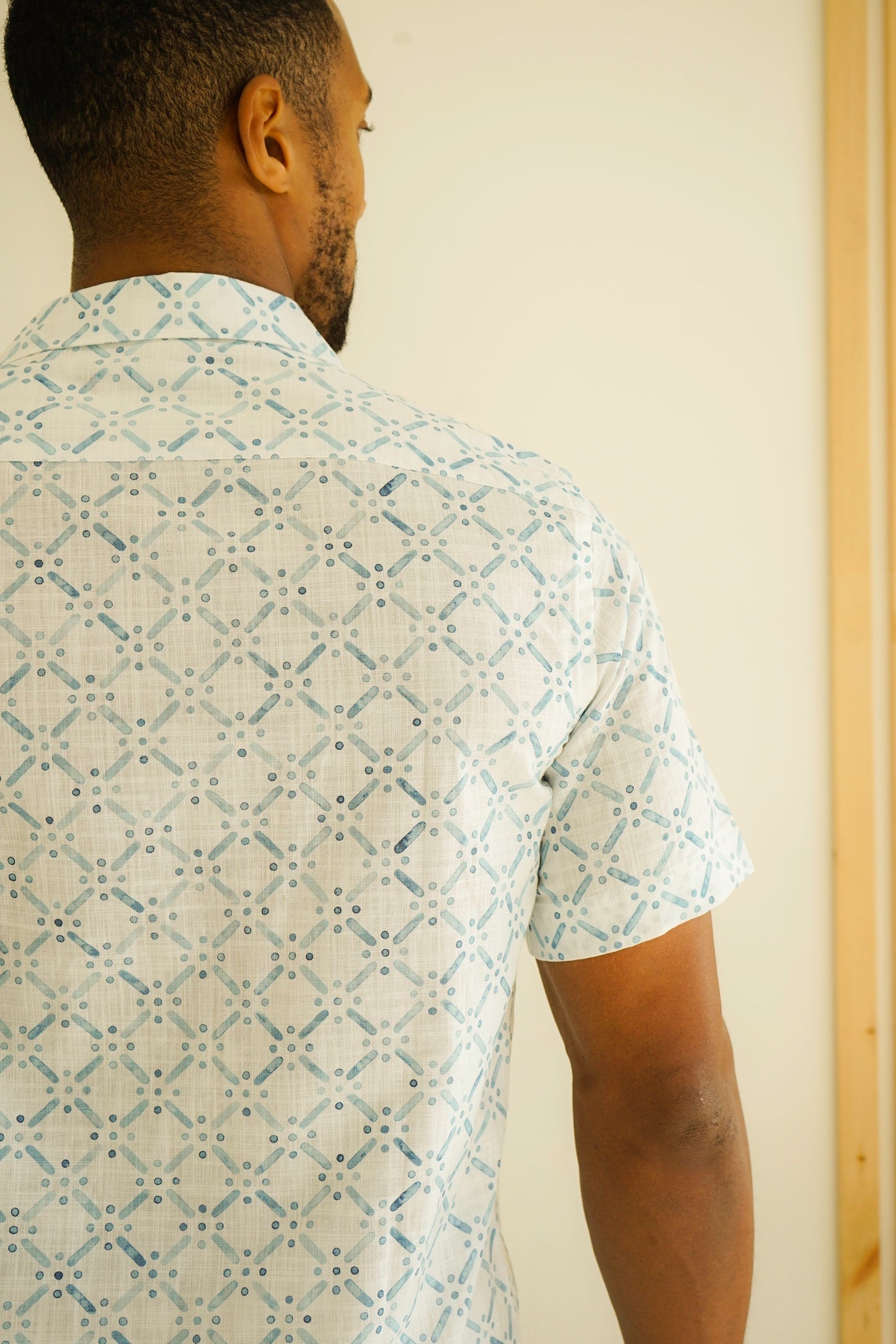 Malibu Blue Stencil Printed Button Up