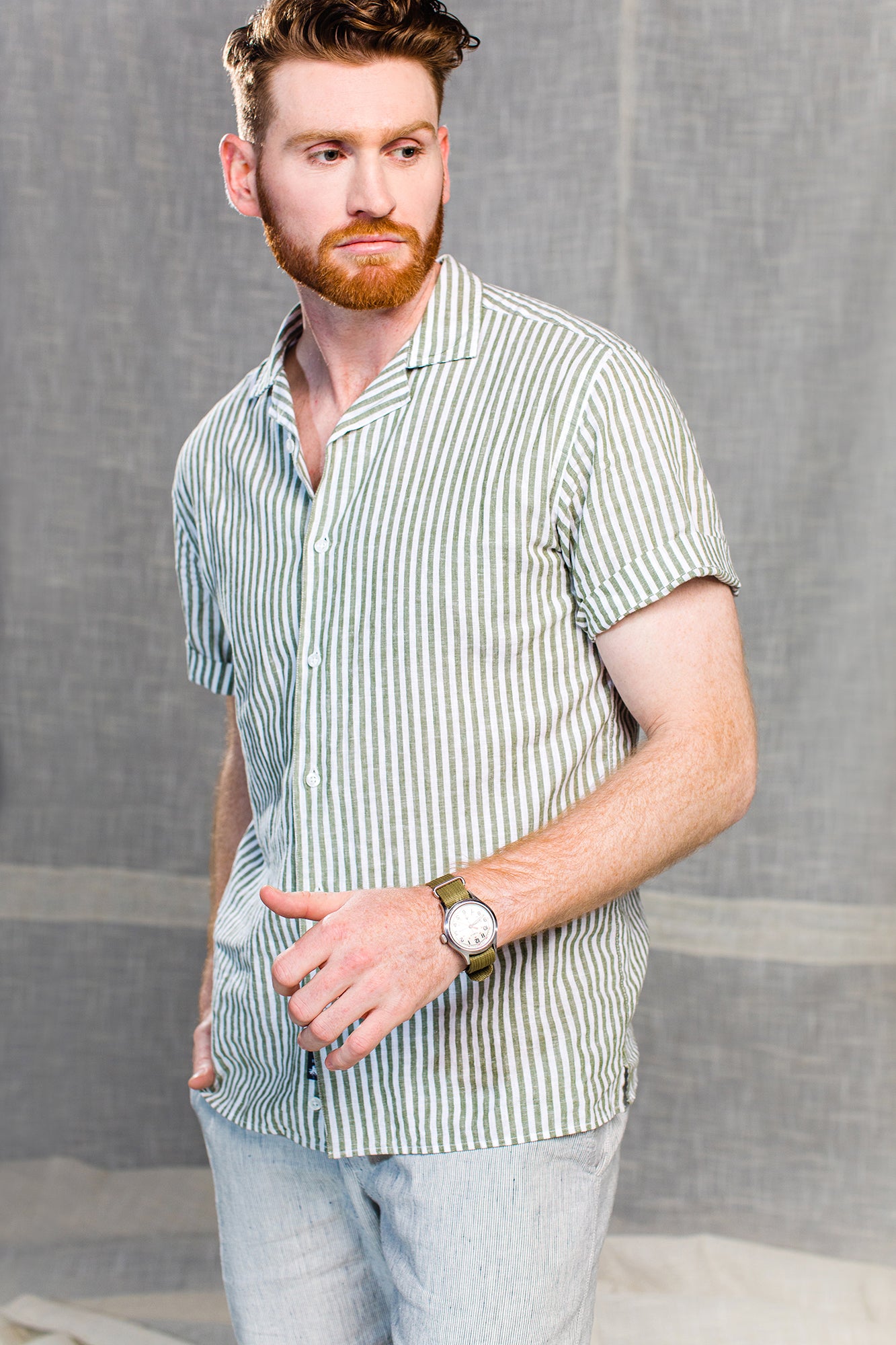 Malibu Green Stripe Button Up